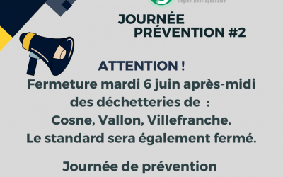 Jeudi 6 juin : Fermeture exceptionnelle des déchetteries de Cosne, Vallon et Villefranche ainsi que de l’accueil/standard du SICTOM