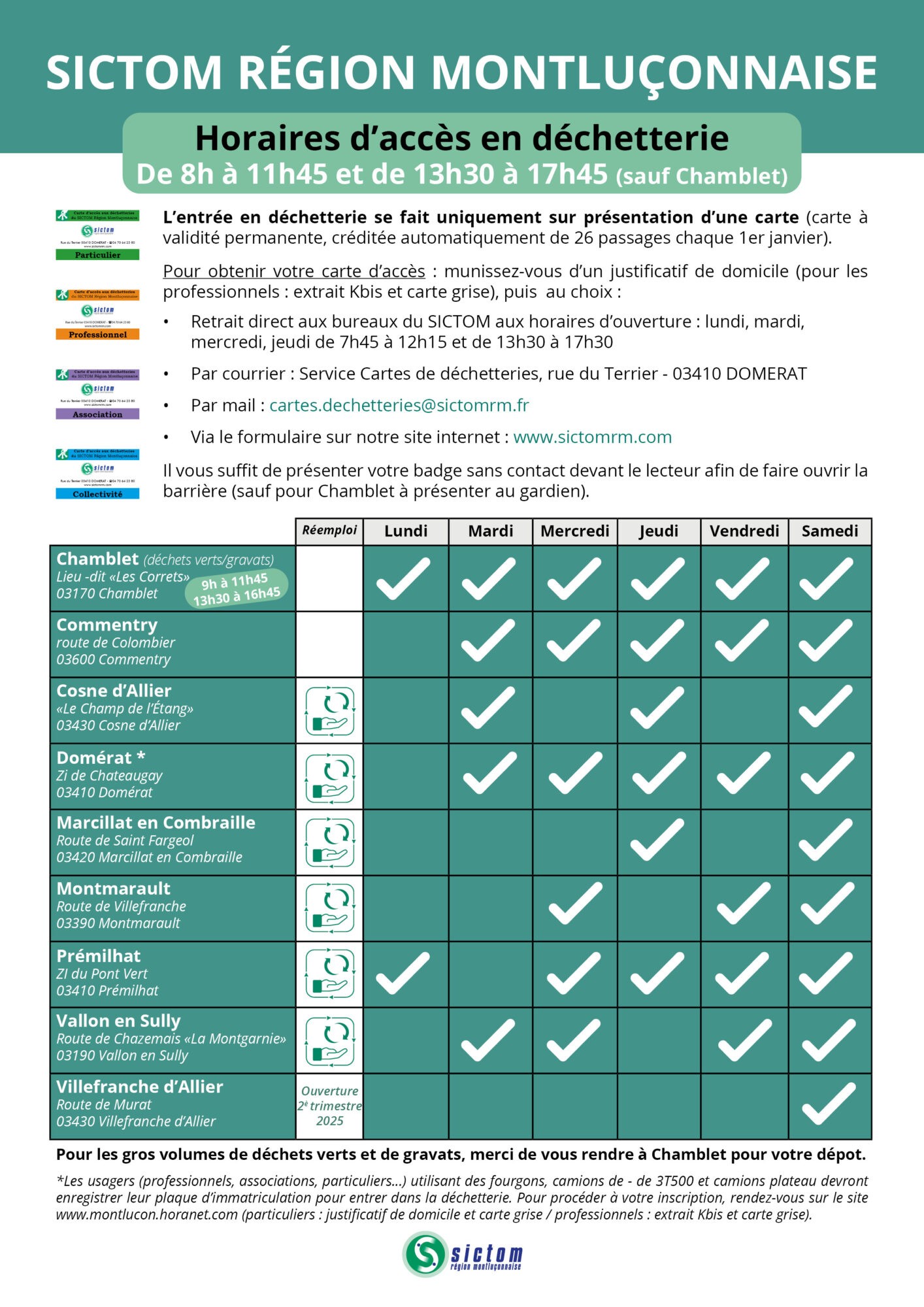Horaires déchetterie - 2025 avec zone réemploi